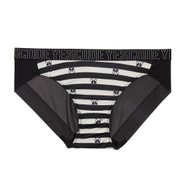 스트라이프 도그 프린팅 블랙 헴팬티